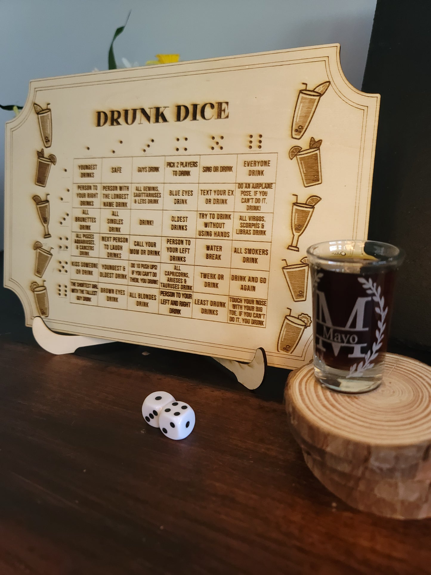 Drunk Dice Drinking Game with Custom Shot Glasses